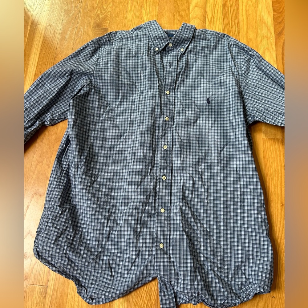 Polo long sleeve blue check button down